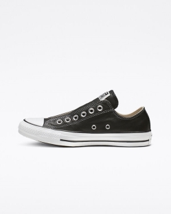 Converse Chuck Taylor All Star Leather Női Slip On Fekete/Fehér | CRETVBY-HU